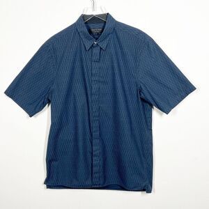 Rag & Bone Men's Size Large Navy Blue Geometric Button Up Short Sleeve Shirt